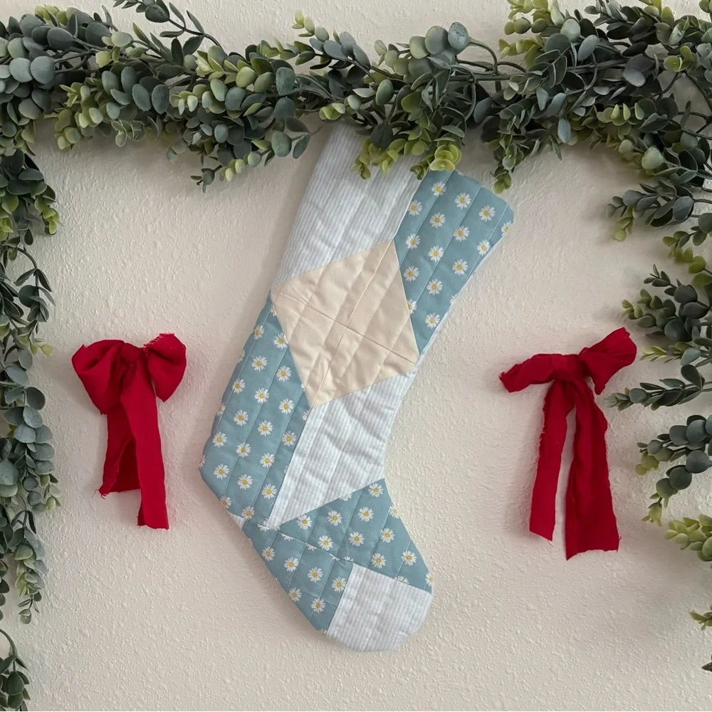 Blue and Cream Holiday Stocking